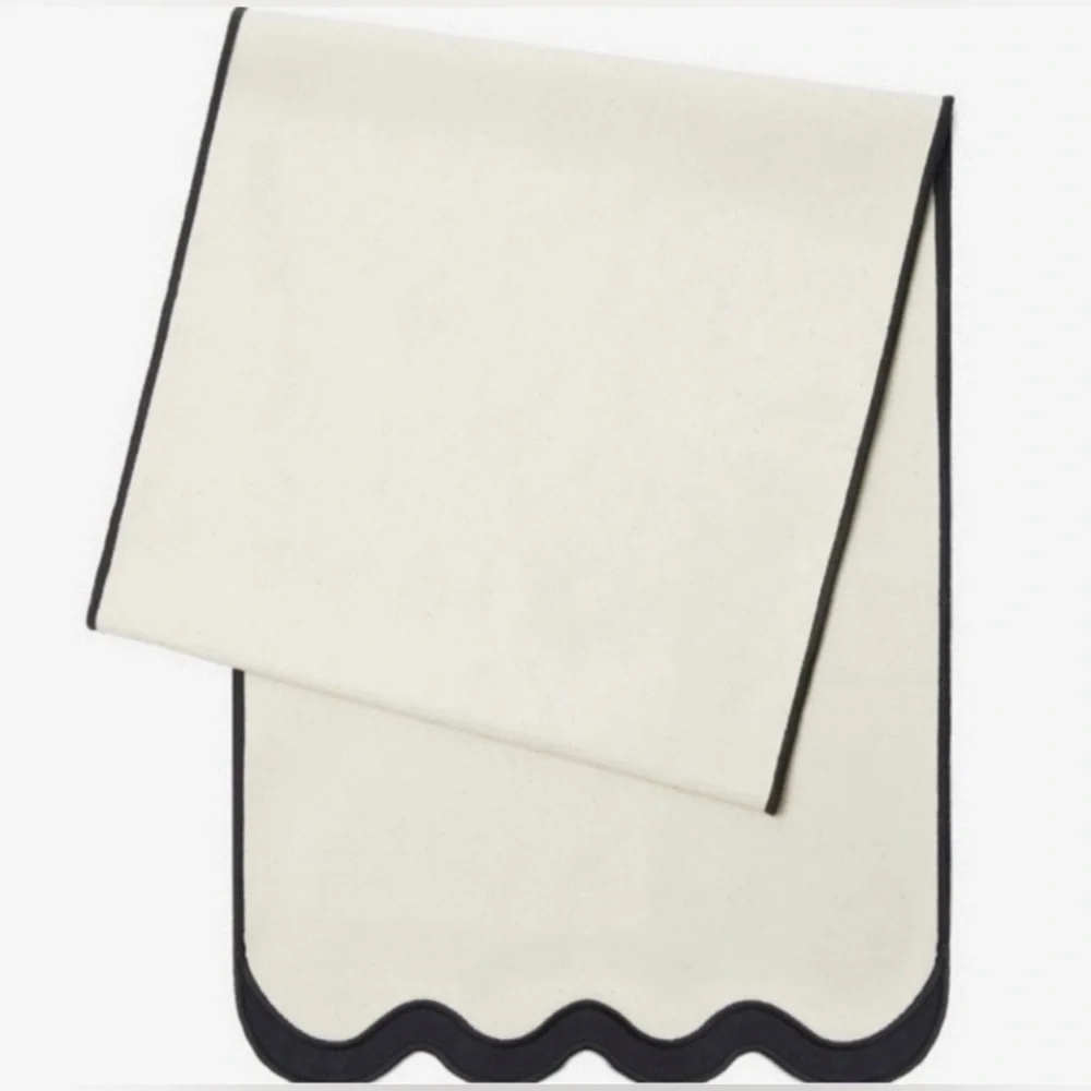 Chan Luu Cream and Black Table Runner Black Scalloped Trim 14